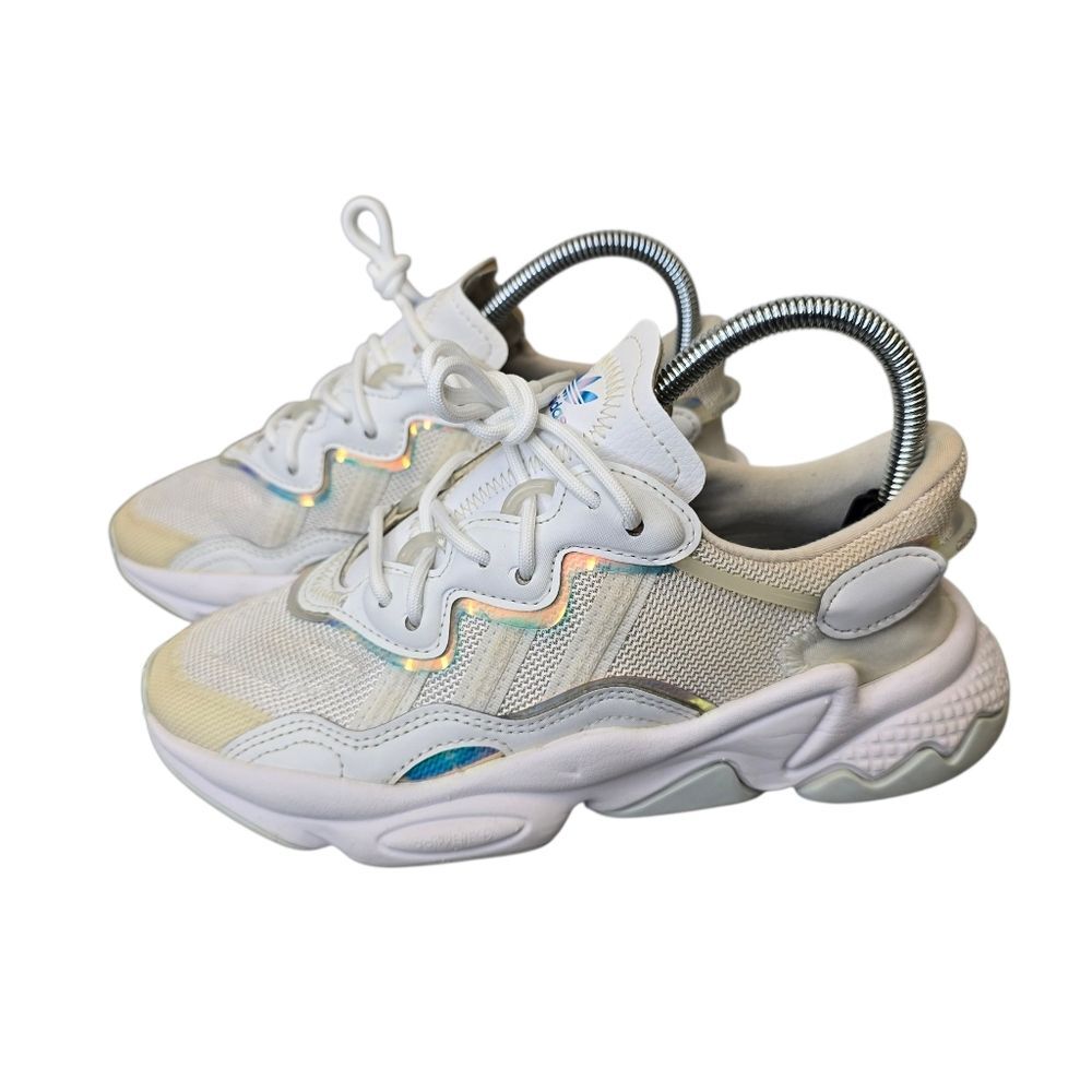 Adidas Originals Kids 4Y Ozweego White Holographic Iridescent Sneakers EF6325